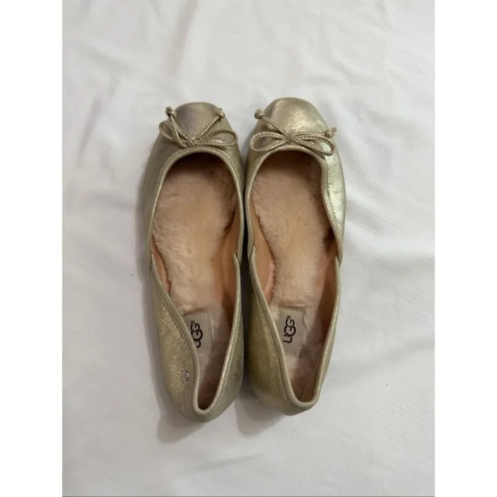 Ugg Metallic Gold Sherpa Lined Ballet Flats Size 7